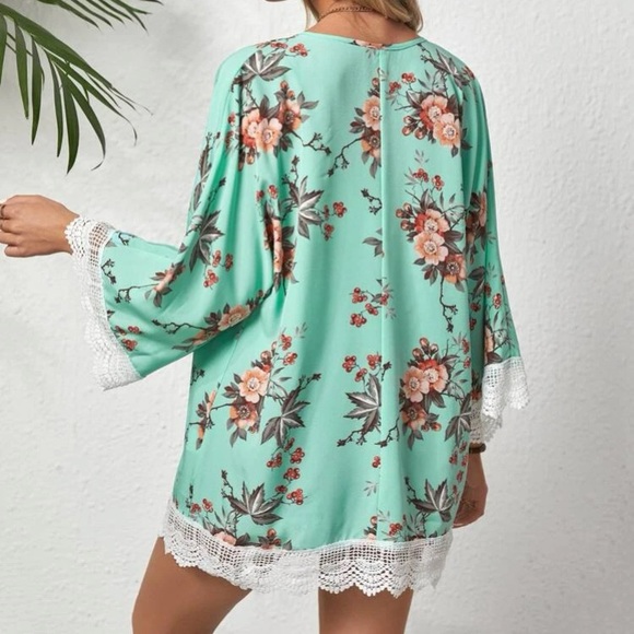 🔥LAST DAY🔥Spring Floral Lace Trimmed Kimono - Picture 3 of 5